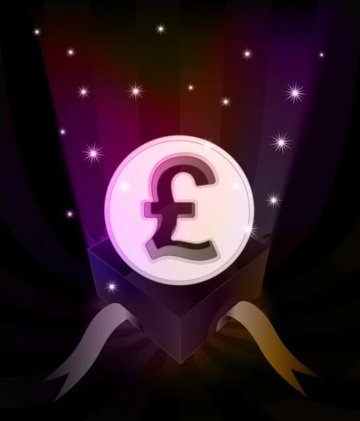 Gift revelation with Pound coin at glittering stars vector — Stock Vector