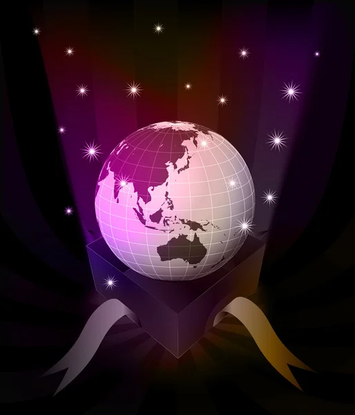 Révélation de cadeau avec Asie globe à scintiller étoiles vecteur — Image vectorielle