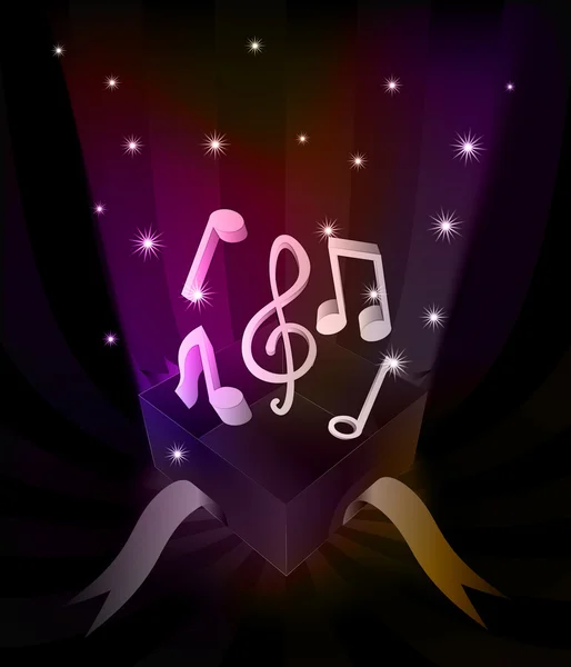 Gift revelation with music sound at glittering stars vector — Stock Vector