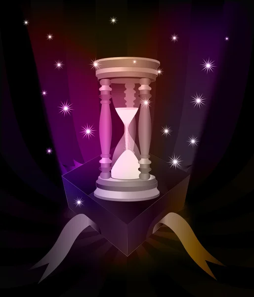 Gift revelation with hourglass at glittering stars vector — Stock Vector