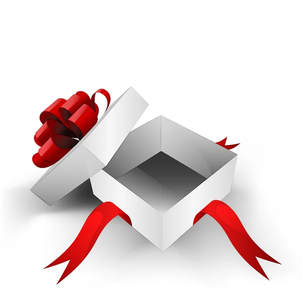 Red ribbon wrapped gift empty opened box vector — Stock Vector