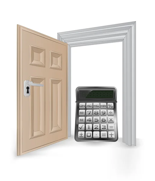 Open isolated doorway frame with calculator vector — Stock Vector