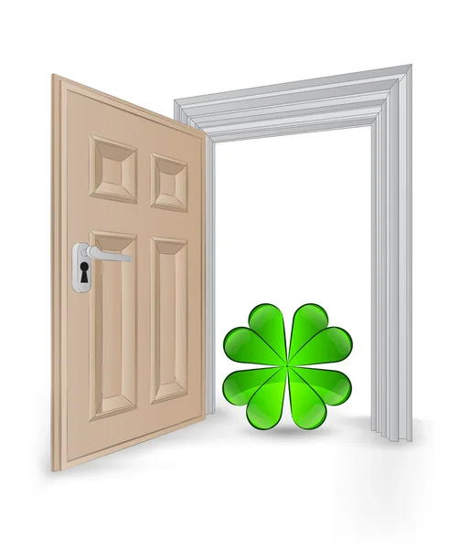 Open isolated doorway frame with cloverleaf happiness vector — Stock Vector