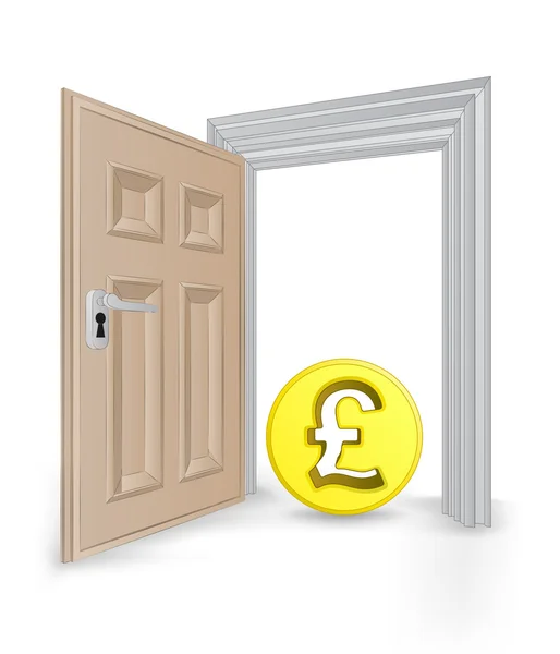 Open isolated doorway frame with Pound coin vector — Stock Vector