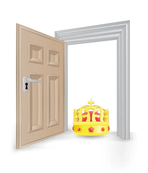 Marco de puerta aislada abierta con el vector de corona rey — Vector de stock
