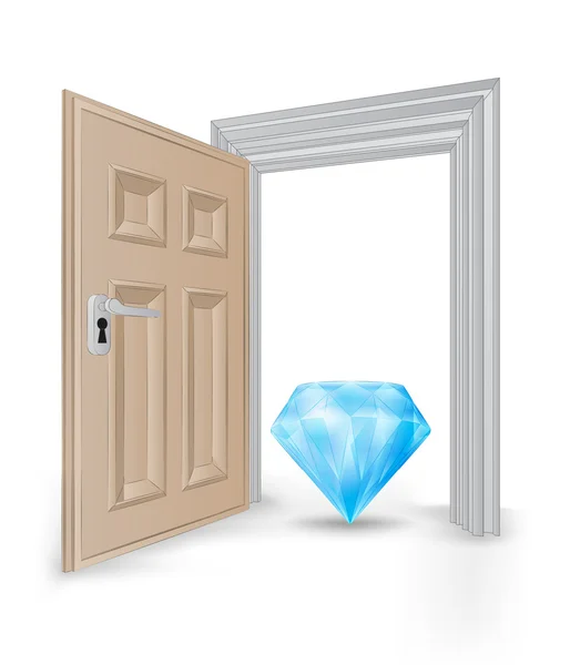 Cadre de porte isolé ouvert avec vecteur diamant bleu — Image vectorielle