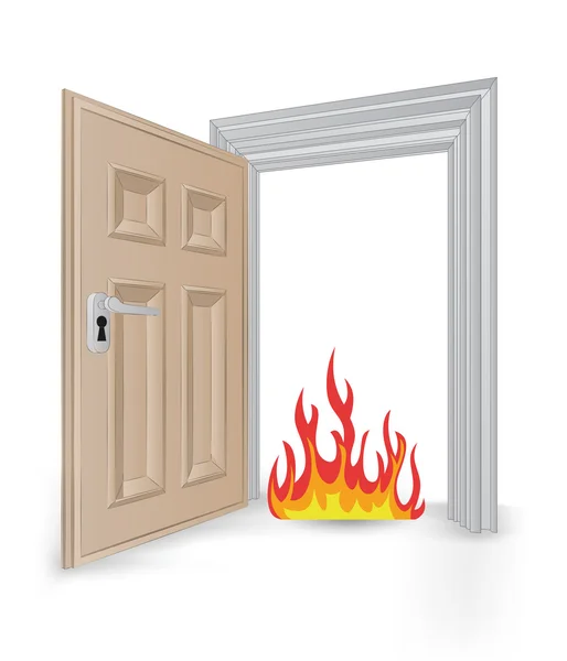 Nyitott elkülönített ajtón keret tűz vektor — Stock Vector