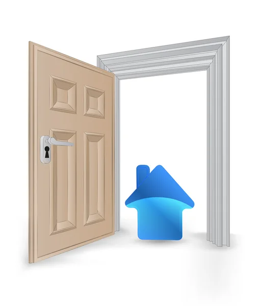 Cadre de porte isolé ouvert avec vecteur icône maison bleue — Image vectorielle