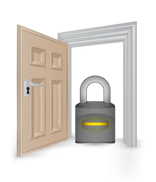 Open isolated doorway frame with security padlock vector — Stock Vector