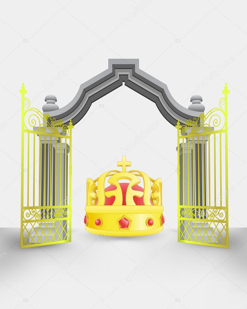 golden gate entrance with royal crown vector