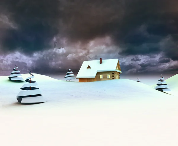 Lonely mountain hut mörk himmel kväll — Stockfoto