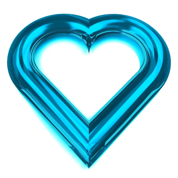 Isolated glassy blue heart shape front view — Stock Photo, Image