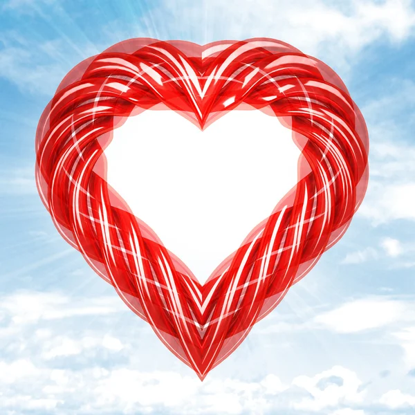 Κόκκινο γυάλινο σωλήνα σε σχήμα καρδιά σε ουρανό φωτοβολίδα — Φωτογραφία Αρχείου