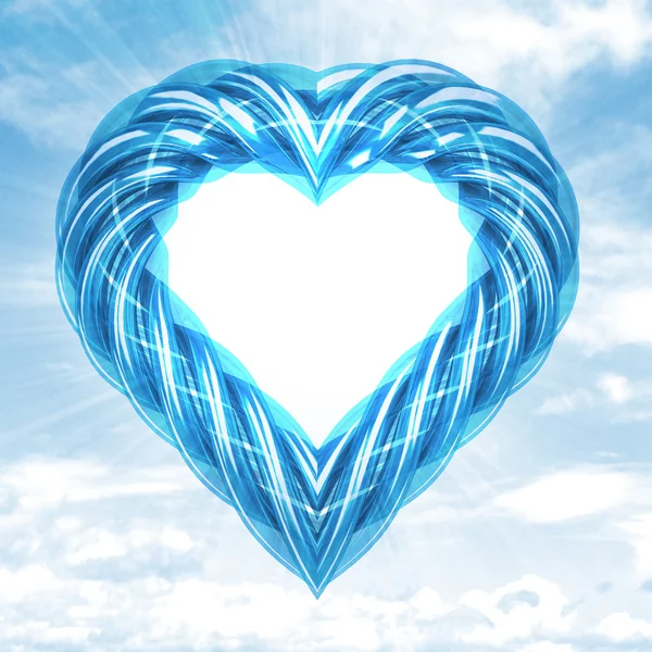Blue glassy buis gevormd hart in hemel flare — Stockfoto