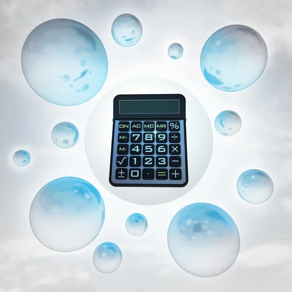 Business calculator with glossy bubbles in the air with flare — Stock Photo, Image