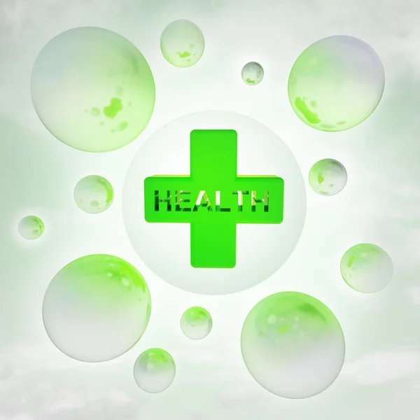 Икона здоровья с глянцевыми пузырьками в воздухе с факелами — стоковое фото