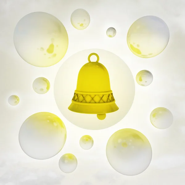 Gouden Bel met glanzende bubbels in de lucht met flare — Stockfoto