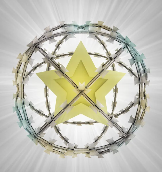 Estrella protegida en la cerca de esfera de púas — Foto de Stock