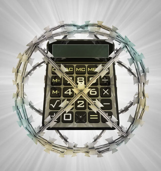 Calcolatrice protetta in recinzione a sfera spinato — Foto Stock