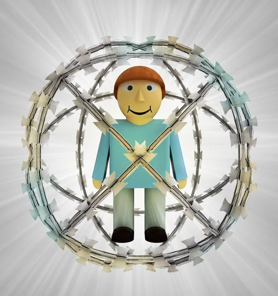 Protected man in barbed sphere fence — Stock Photo, Image