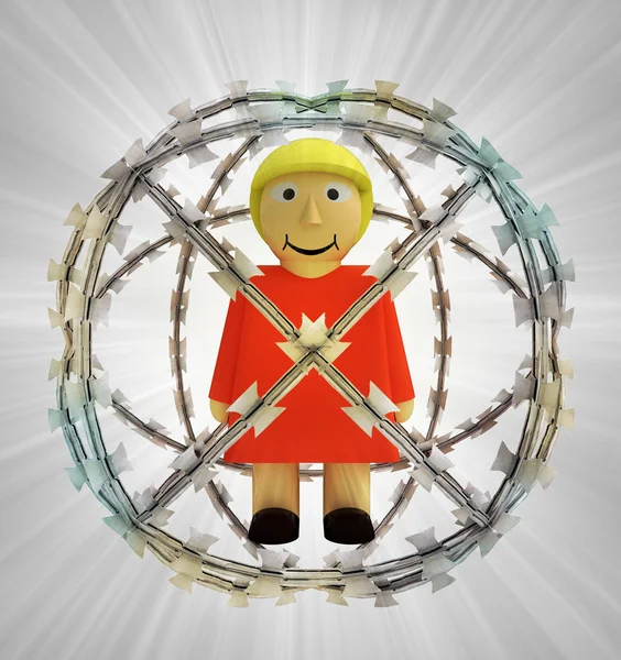 Protected woman in barbed sphere fence — Stock Photo, Image