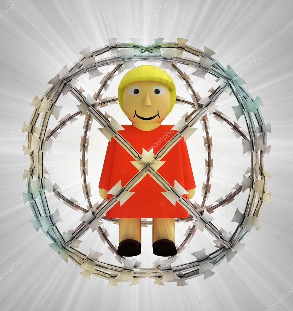 protected woman in barbed sphere fence