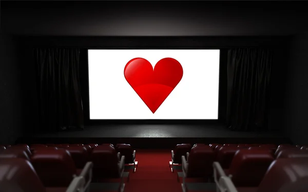 Auditorium de cinéma vide avec publicité d'amour à l'écran — Photo