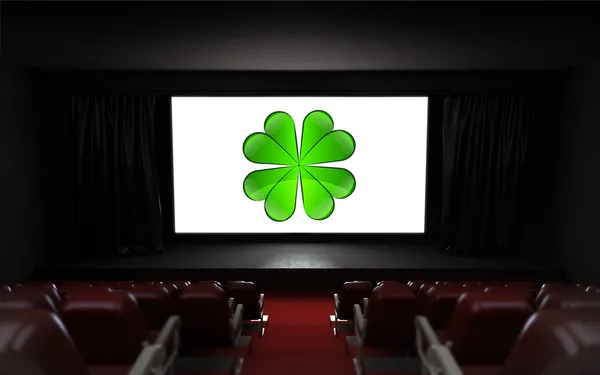 Auditorio de cine vacío con publicidad de felicidad en la pantalla — Foto de Stock