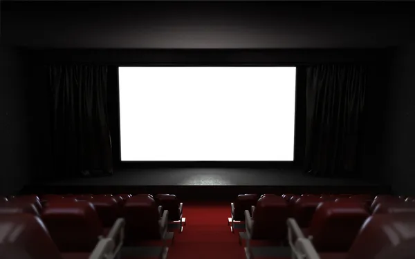 Empty cinema auditorium with blank screen frame — Stock Photo, Image