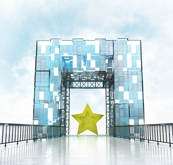 Altın yıldız ağ geçidi binanın altında — Stok fotoğraf