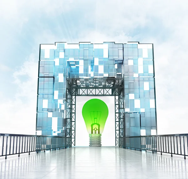 Lâmpada verde sob o edifício gateway — 图库照片