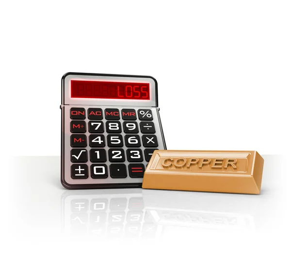 Copper merchandise with negative business calculations — Stock Photo, Image