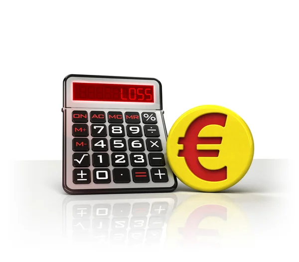 Euro coin with negative business calculations — Stock Photo, Image