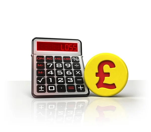 Pound coin with negative business calculations — Stock Photo, Image