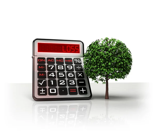 Leafy tree with negative business calculations — Stock Photo, Image