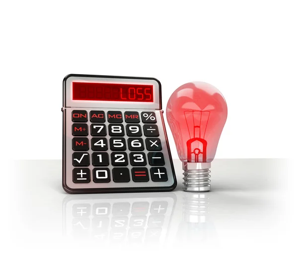 Red lightbulb with negative business calculations — Stock Photo, Image