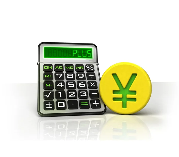 Yuan golden coin with positive business calculations — Stock Photo, Image