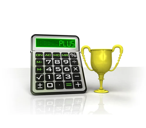 Golden trophy with positive business calculations — Stock Photo, Image