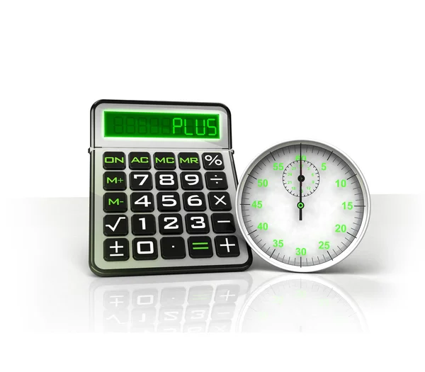 Stopwatch with positive business calculations — Stock Photo, Image