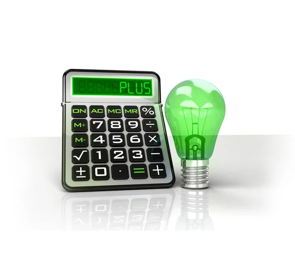 Green lightbulb with positive business calculations — Stock Photo, Image