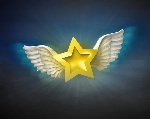 Golden star with angelic wings — Stock Photo, Image