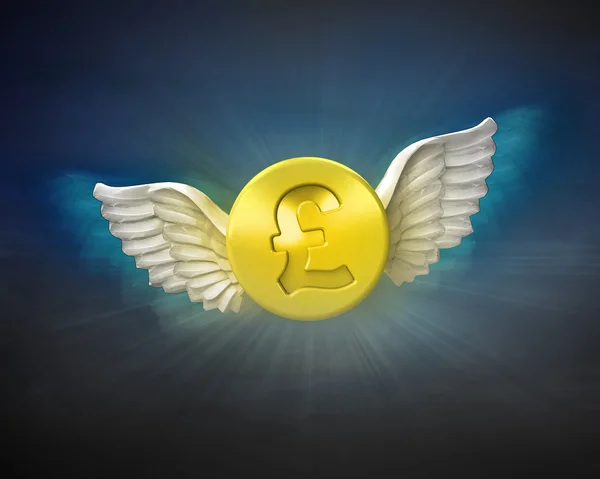 Golden Pound coin with angelic wings — Stock Photo, Image