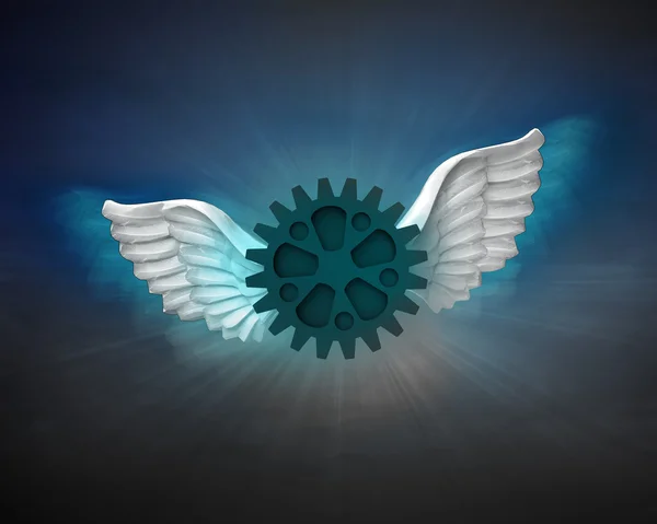 Industrial wheel with angelic wings — Stock Photo, Image