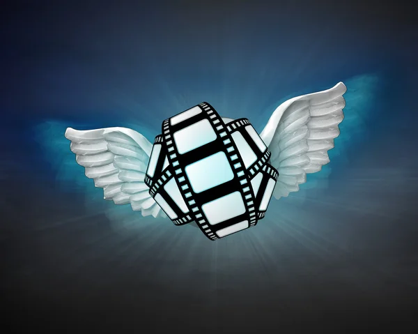 Movie tape with angelic wings — Stock Photo, Image