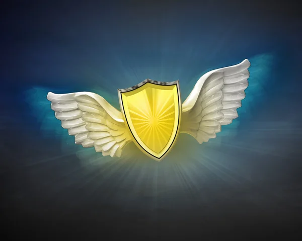 Golden shield with angelic wings — Stock Photo, Image