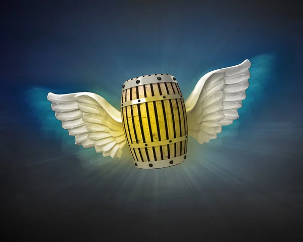 Beverage keg with angelic wings — Stock Photo, Image