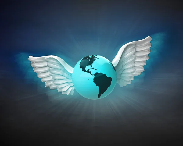 America earth globe with angelic wings — Stock Photo, Image