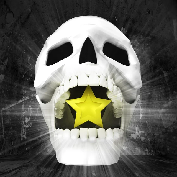 Human skull with star in jaws — Stock Photo, Image