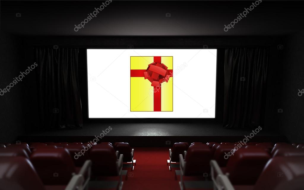 empty cinema auditorium with girt advertisement on the screen