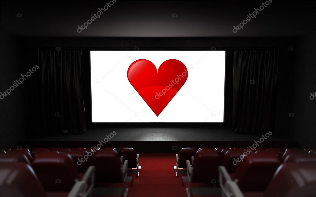empty cinema auditorium with love advertisement on the screen